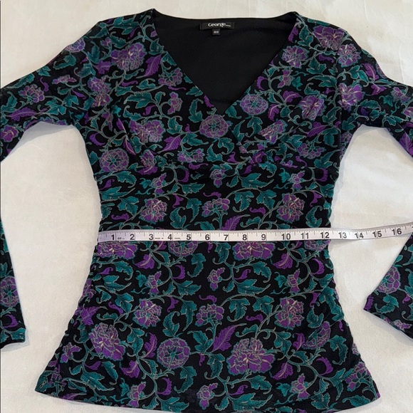 George Blouse Purple Black Real Elegant Top Women’s Size M - Picture 10 of 12